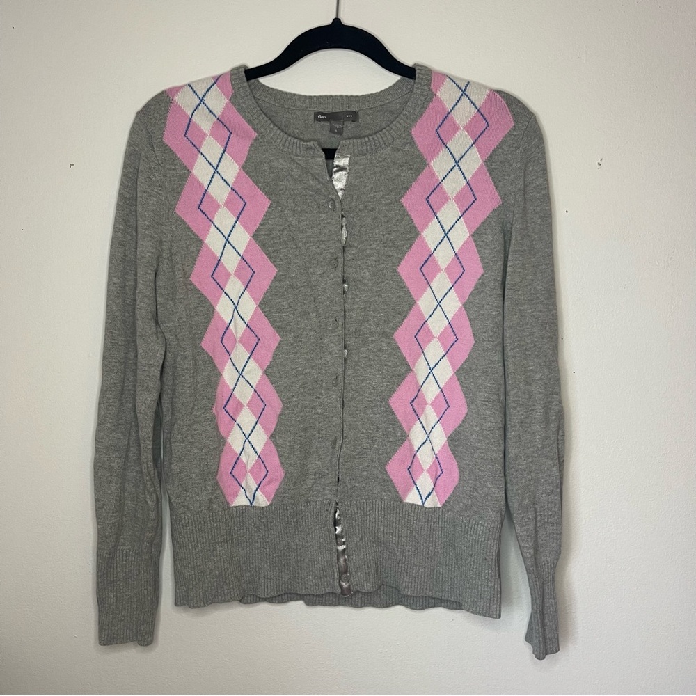 The Gap Pink Argyle Cardigan Oversized